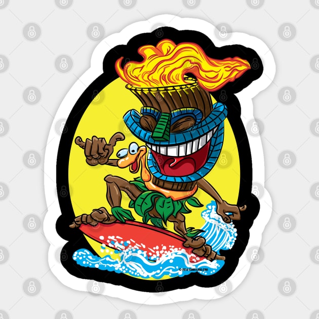 Tiki Surfer with rubber inflatable ring Sticker by eShirtLabs